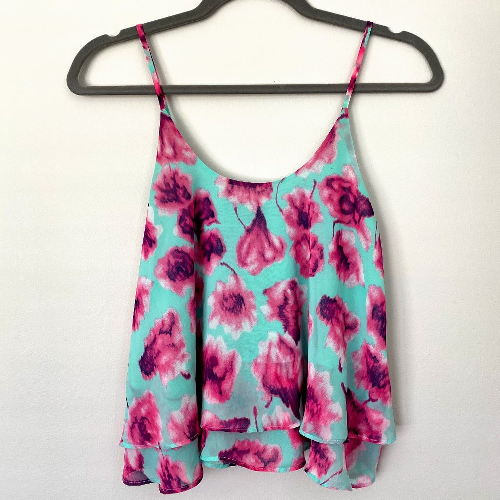 Soprano Blue and Pink Floral Tank Top